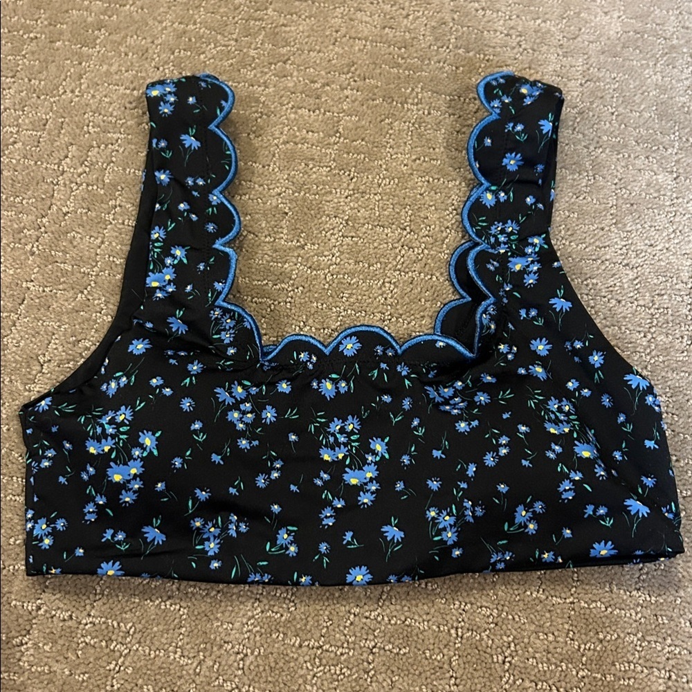 Beach Riot Black with Blue Floral Print Bikini Top XS/S